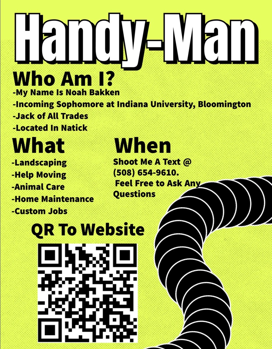 Noah’s Handy-Man flier listing landscaping, moving help, animal care, home maintenance and custom jobs