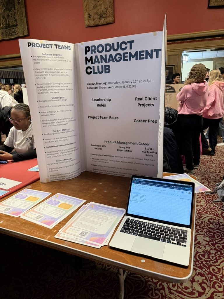 Product Management Club booth at the involvement fair